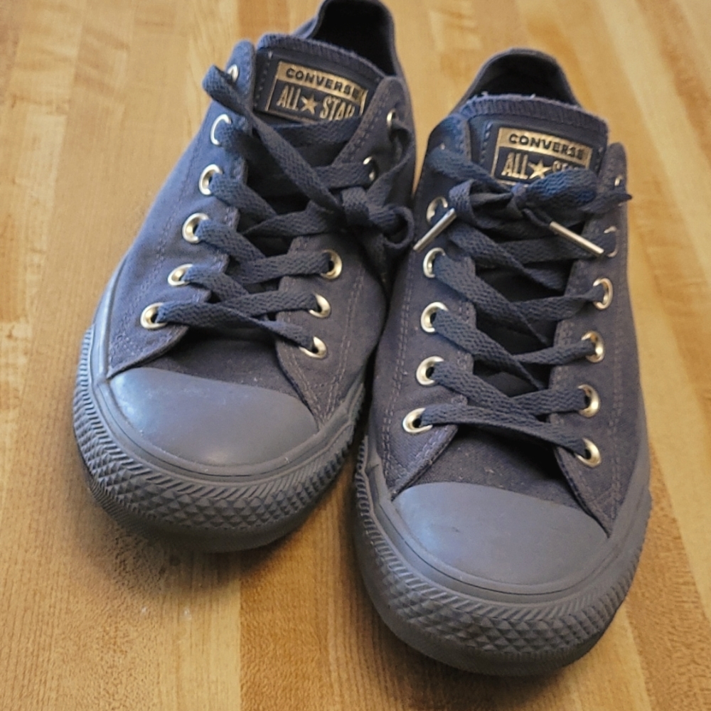 Converse low tops, Gray and gold, women's 10
